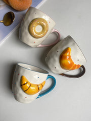 Croissant Beaded Brown Cup, Ceramic Coffee Mug, Unique Design - detail 2