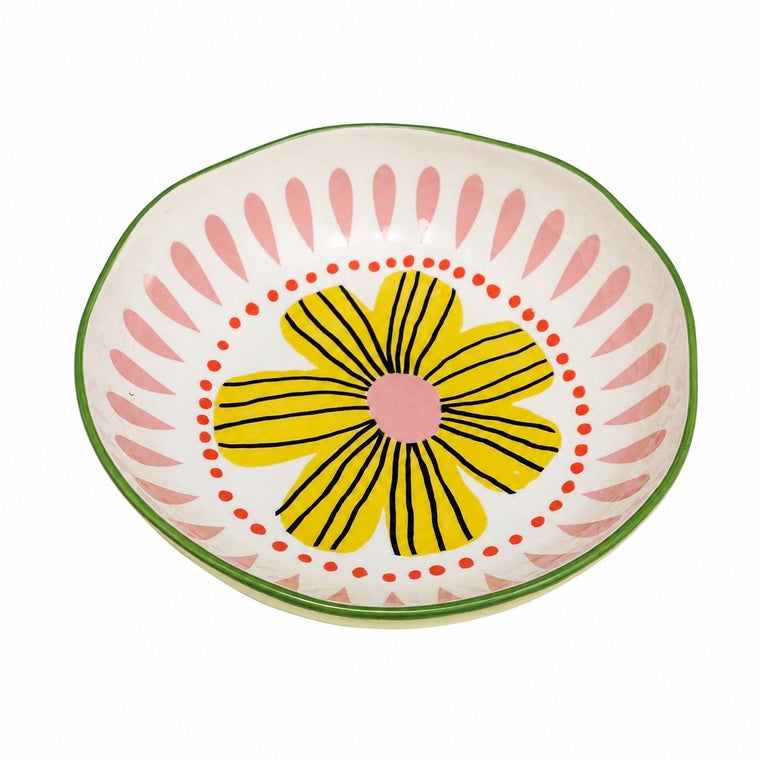 Irregular Yellow Floral Soup Bowl, Large 10 Inch, Underglaze Ceramic - product view 1