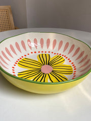 Irregular Yellow Floral Soup Bowl, Large 10 Inch, Underglaze Ceramic - detail 3