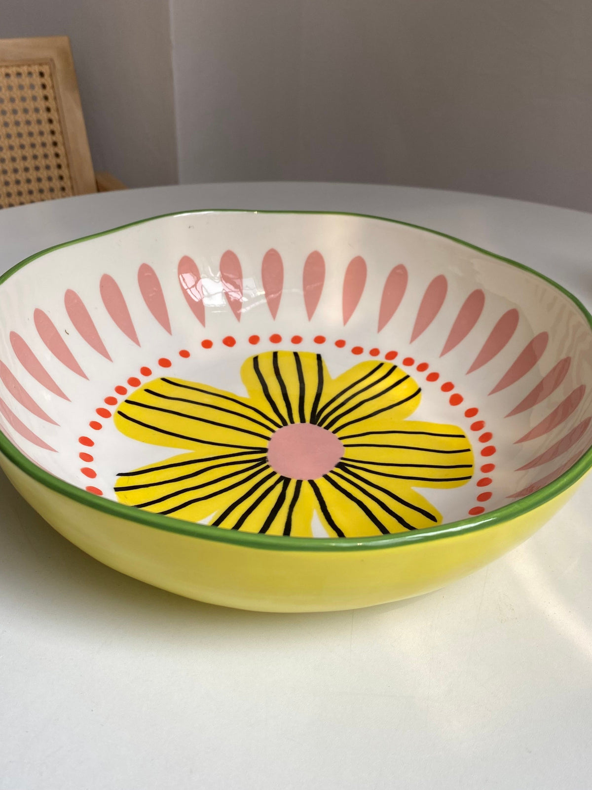 Irregular Yellow Floral Soup Bowl, Large 10 Inch, Underglaze Ceramic - detail 3