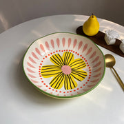 Irregular Yellow Floral Soup Bowl, Large 10 Inch, Underglaze Ceramic - detail 1