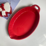 Ceramic Baking Dish with Red Handle, 38.5 x 23.5 x 5 cm, Large, Underglaze Decoration - detail 1