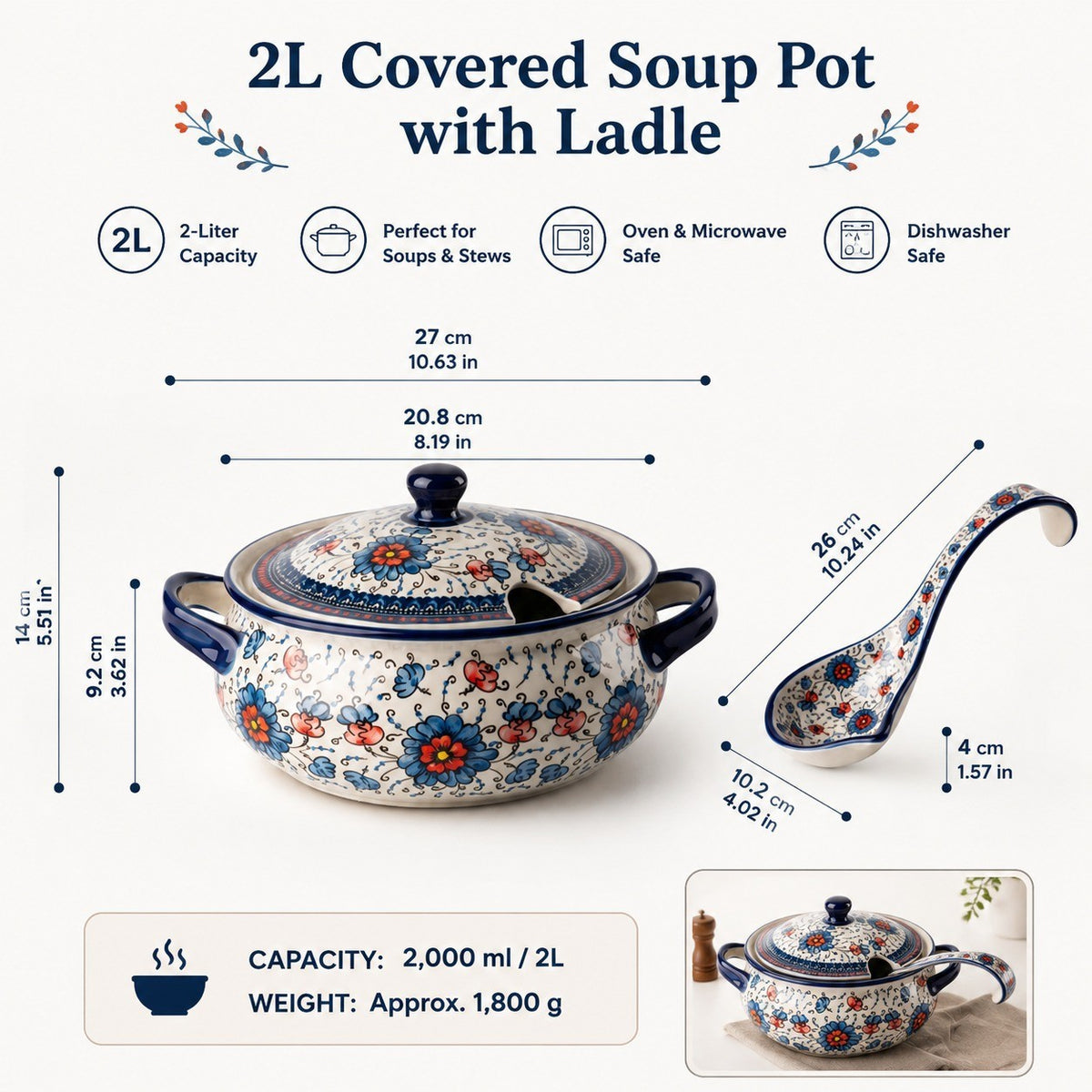2L Covered Soup Pot with Ladle - detail 1