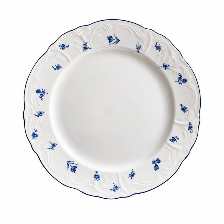 Small Blue and White Ceramic Plate, 7.5 Inch, Relief Detailing - product view 2
