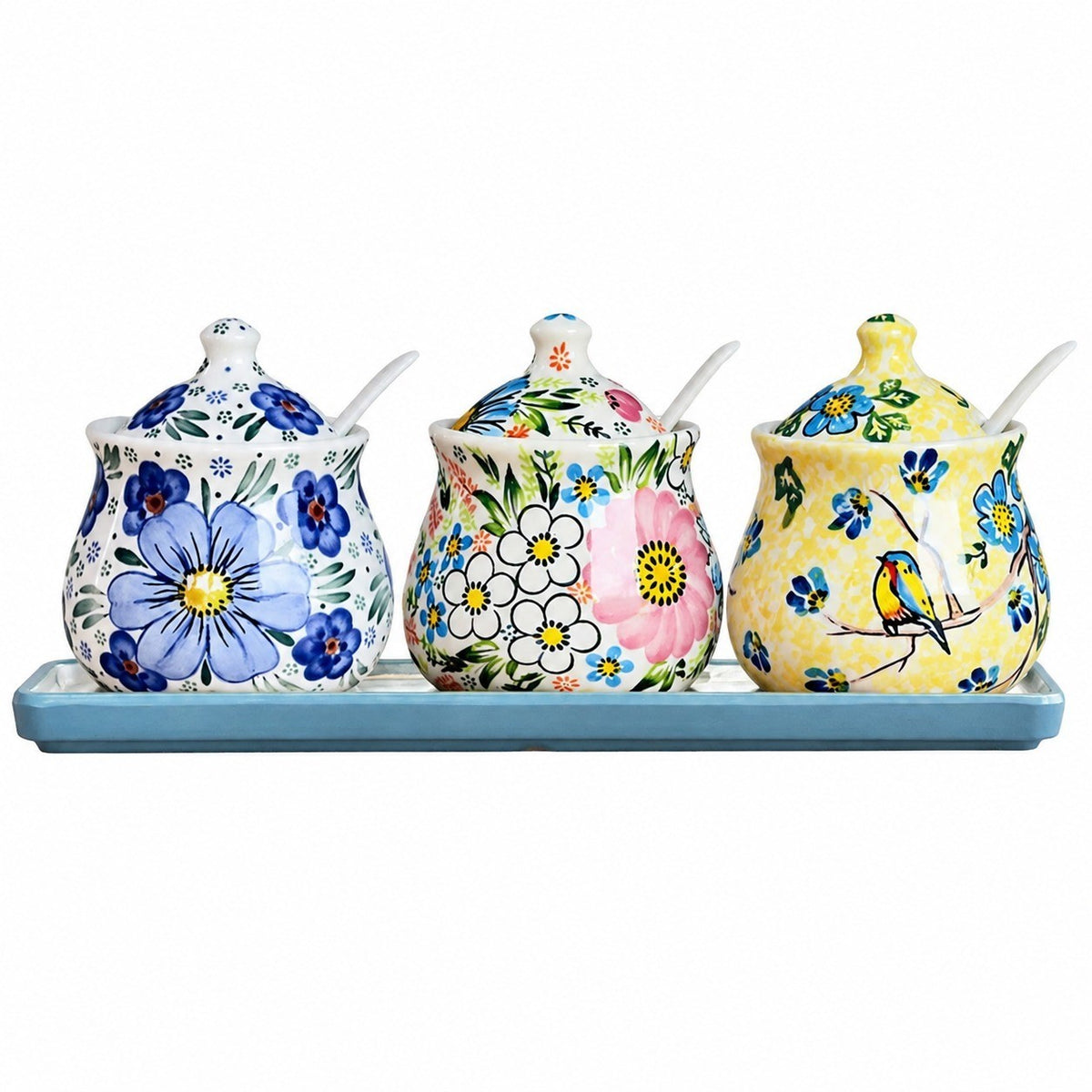 Blue Melamine Seasoning Jar Tray Set, 3-Piece - product view 10