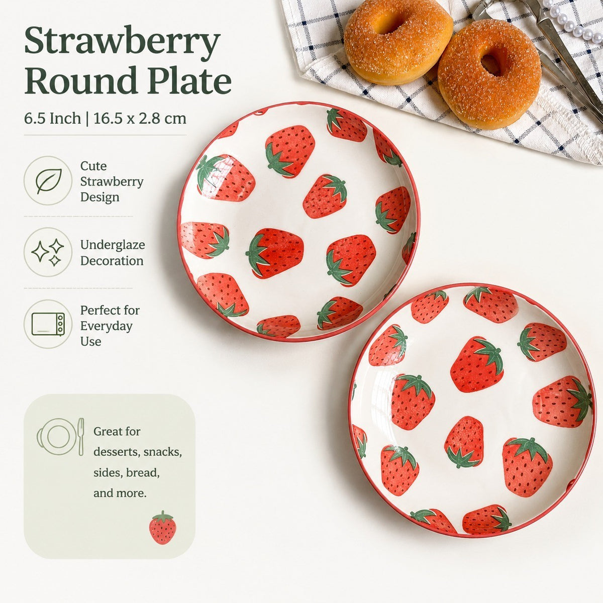 Strawberry Round Plate 6.5 Inch, 16.5 x 2.8 cm, Underglaze Decoration - detail 2