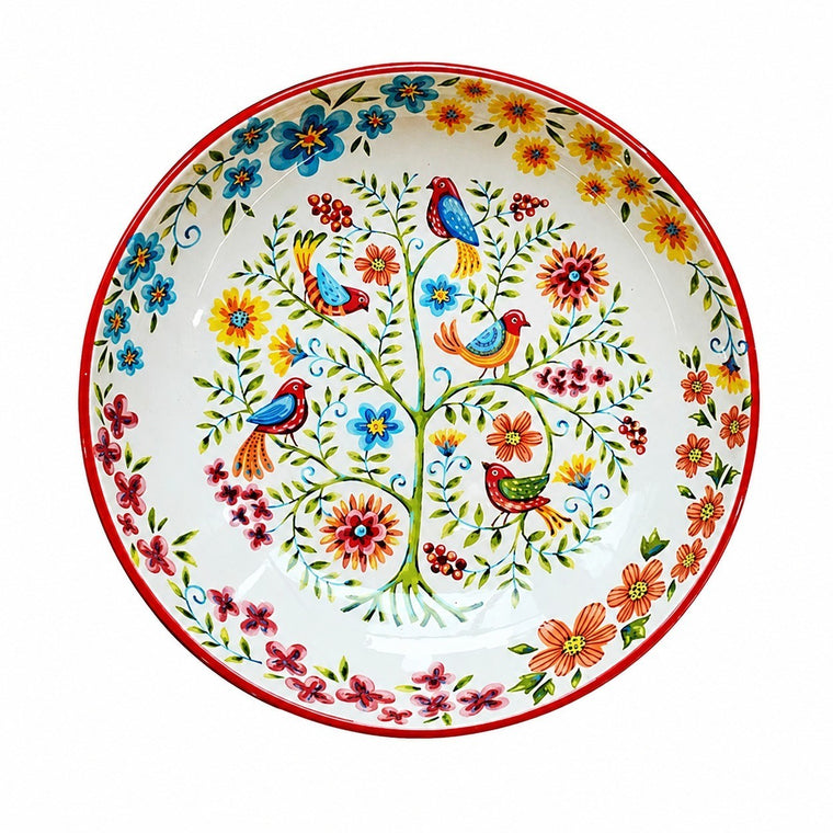 Underglaze Pottery Floral Soup Plate, Hand-Painted - product view 2