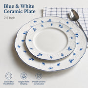 Small Blue and White Ceramic Plate, 7.5 Inch, Relief Detailing - detail 2