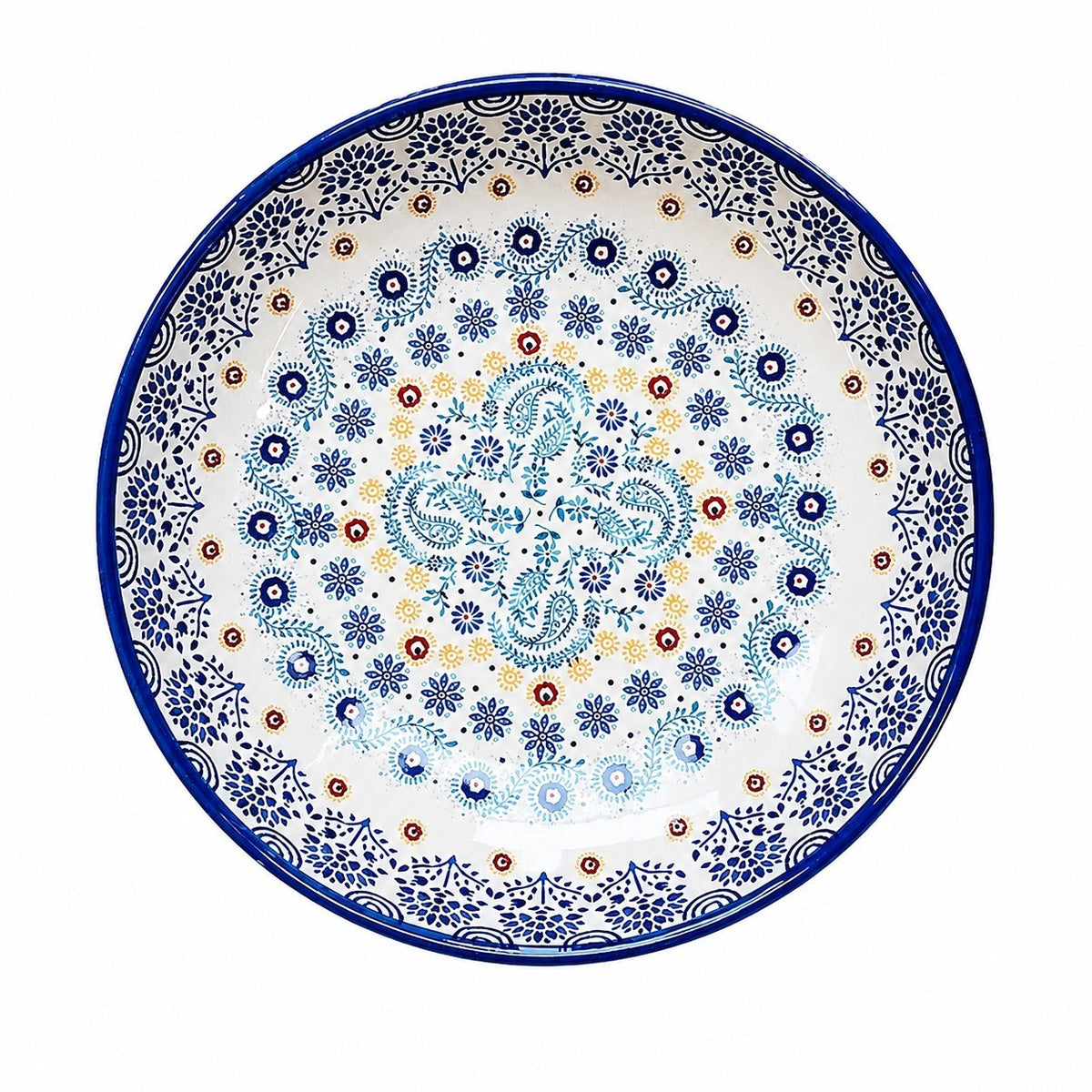 Underglaze Pottery Floral Soup Plate, Hand-Painted - product view 4