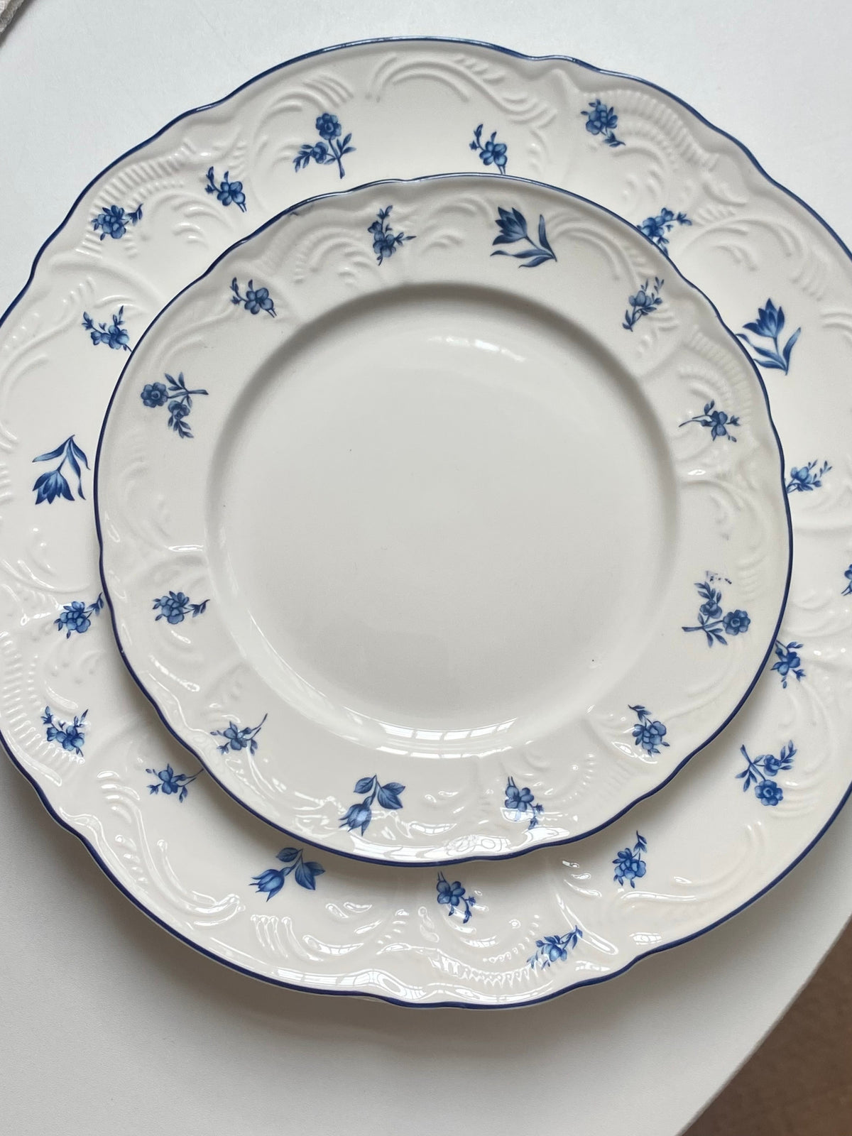 Small Blue and White Ceramic Plate, 7.5 Inch, Relief Detailing - detail 3