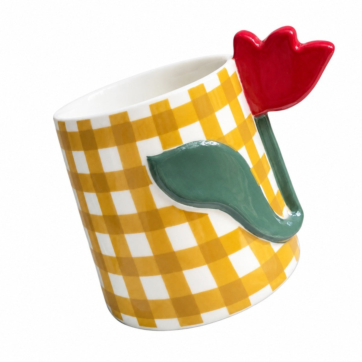 Tulip Checkered 350 ml Cup, Ceramic Coffee Mug, Floral Pattern - product view 1