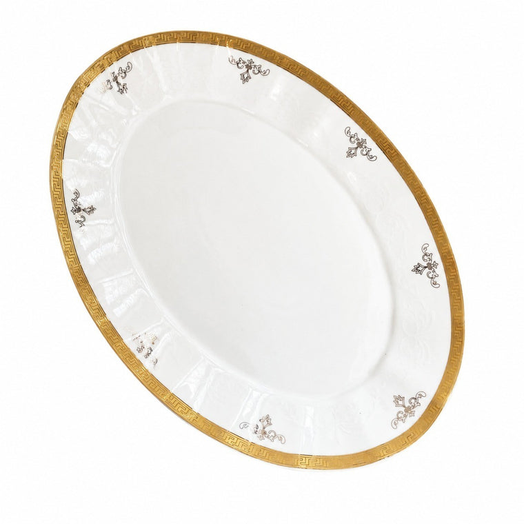 Gold-Rimmed Fish Platter, Meander Pattern, 14 Inch, Ceramic Serving Dish - product view 1