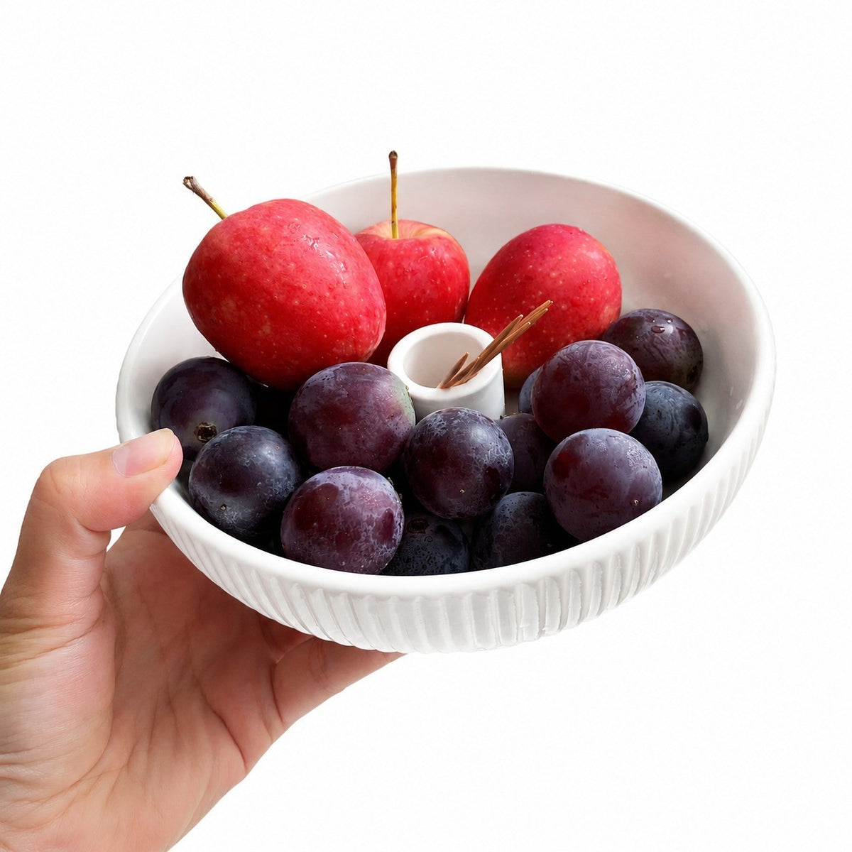 Relief White Fruit Bowl, 16.6 x 5.3 cm, Ceramic Serving Dish - product view 1