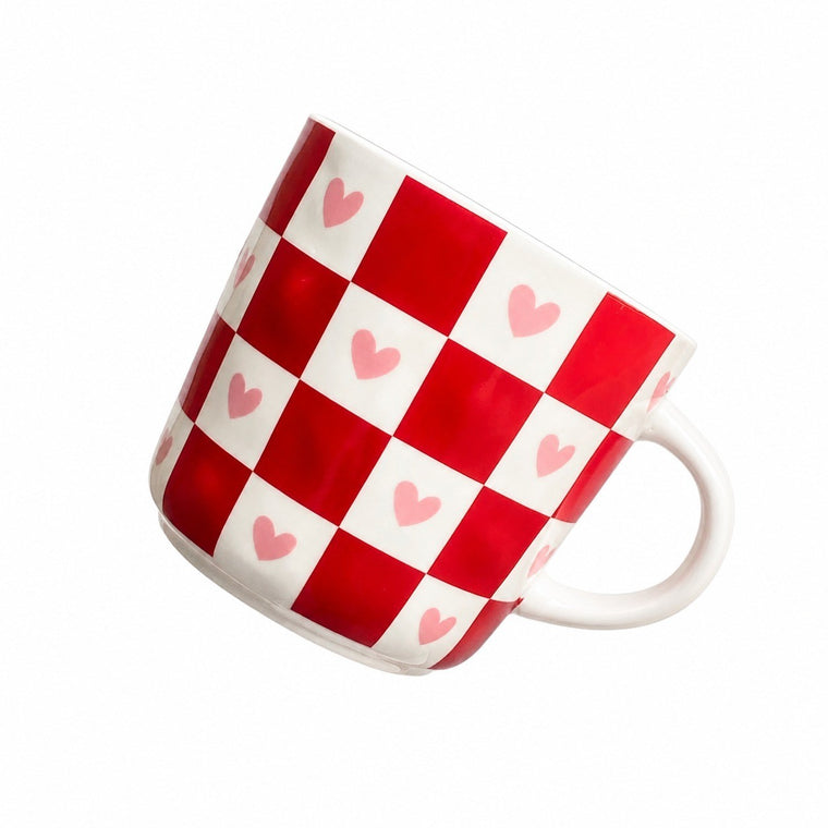 Heart Checkerboard Red 600 ml Cup, Ceramic Coffee Mug - product view 1