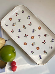 Small Floral Gold-Rimmed Rectangular 12 Inch Plate, Decorative Dinnerware - detail 2