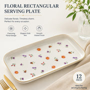 Small Floral Gold-Rimmed Rectangular 12 Inch Plate, Decorative Dinnerware - detail 1