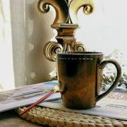 Antique Bronze Handled Mug, 400 ml Ceramic Vintage Coffee Tea Cup - detail 3