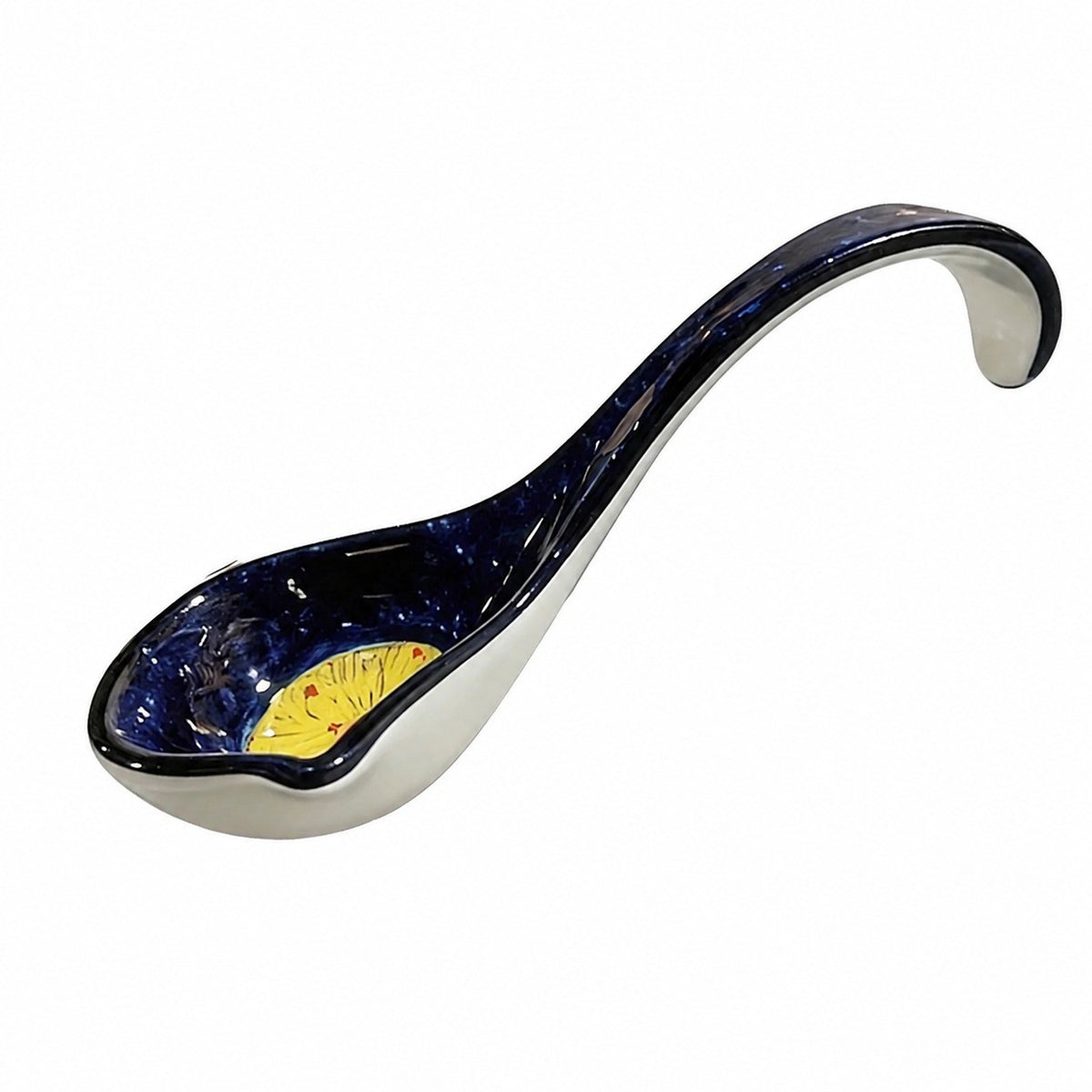 Ceramic Soup Ladle with Pouring Spout, Starry Night Flowers, Large Size - product view 1