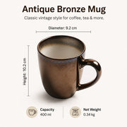 Antique Bronze Handled Mug, 400 ml Ceramic Vintage Coffee Tea Cup - detail 1