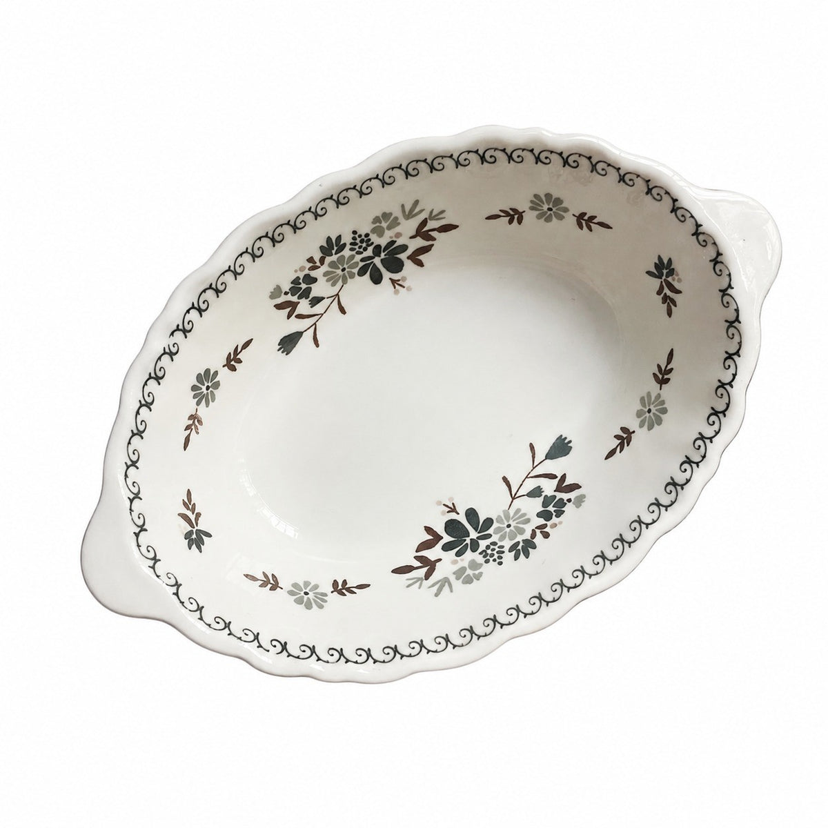 Ceramic Baking Dish with Two Handles, Gray Relief, 18 x 11.5 x 4.8 cm - product view 2