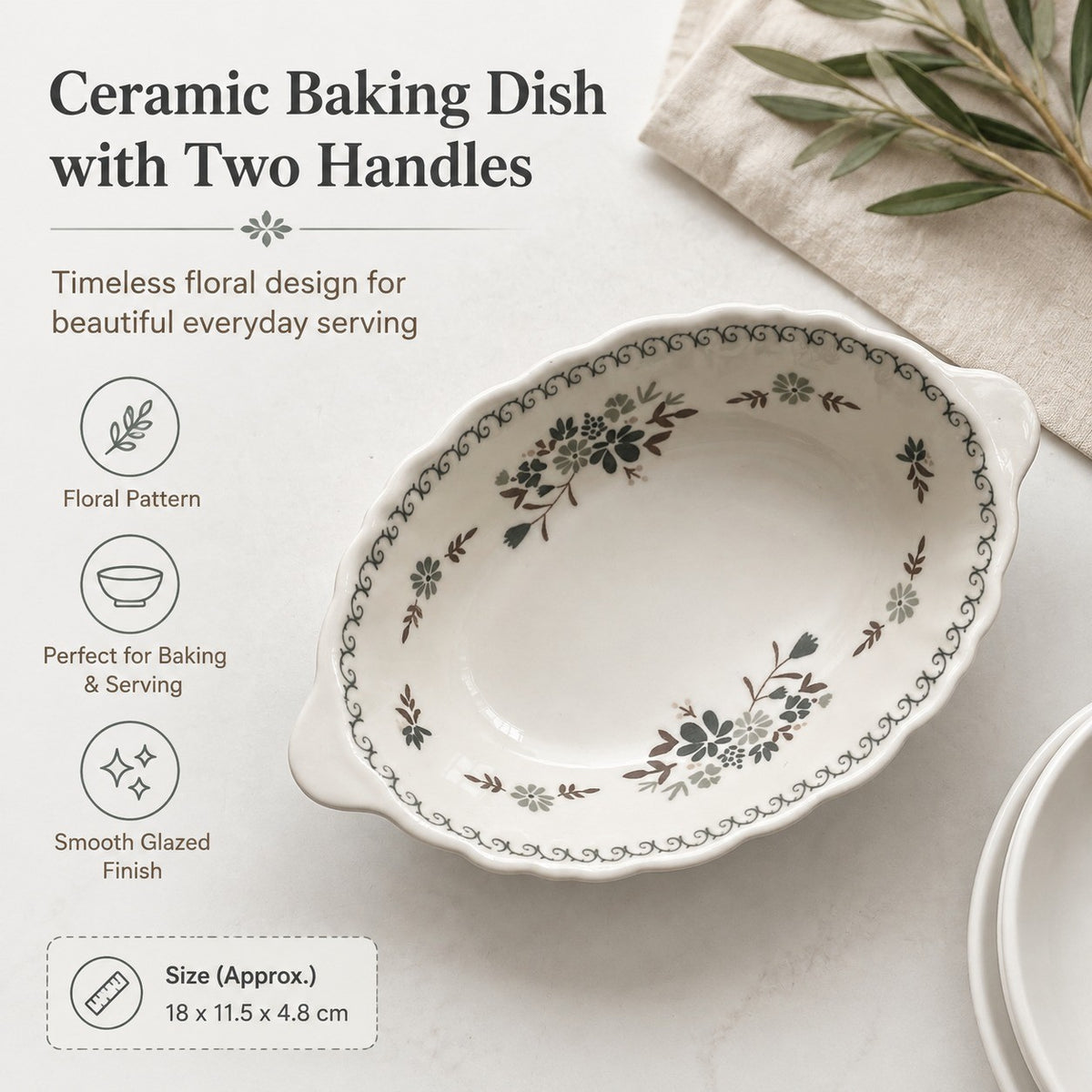 Ceramic Baking Dish with Two Handles, Gray Relief, 18 x 11.5 x 4.8 cm - detail 1