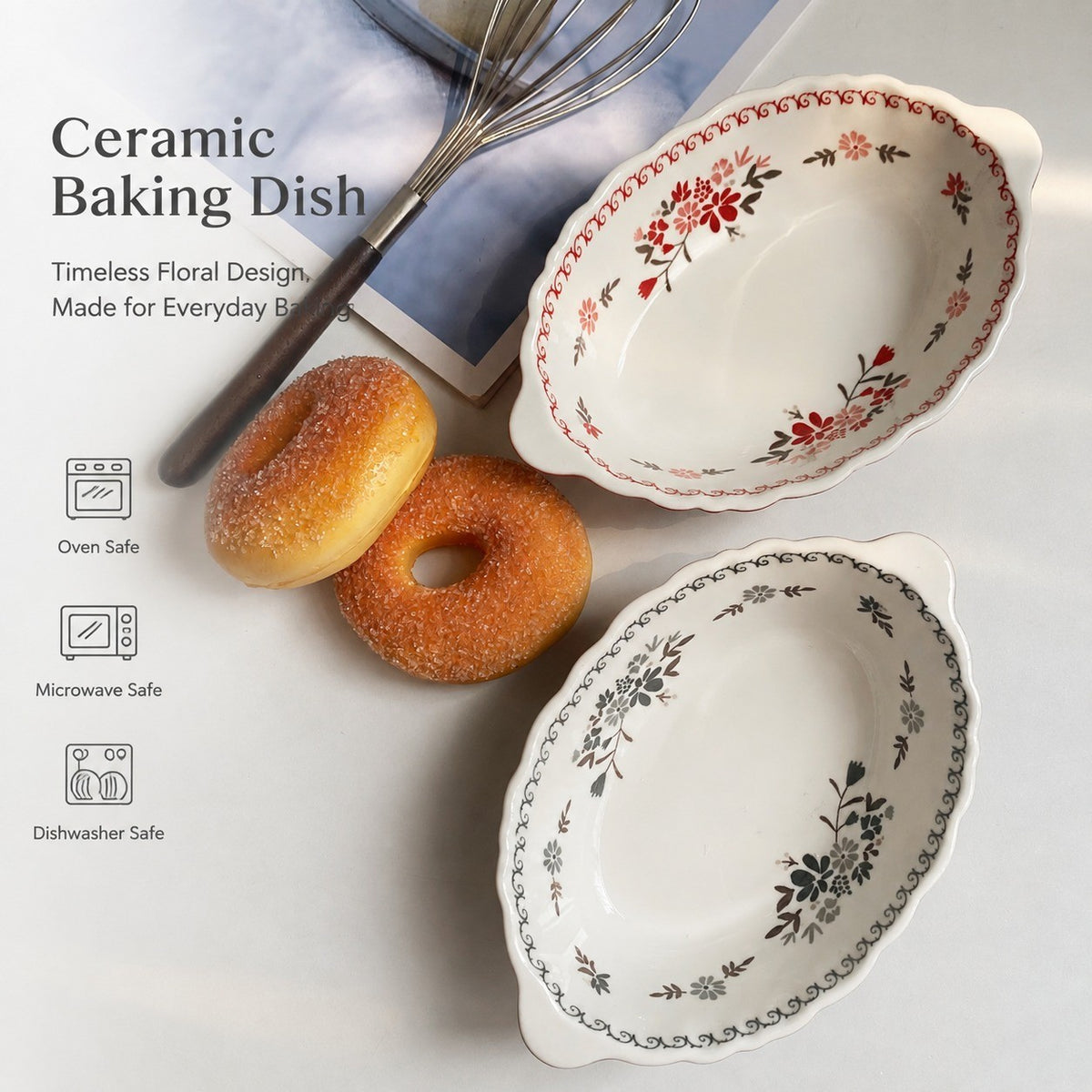 Ceramic Baking Dish with Two Handles, Gray Relief, 18 x 11.5 x 4.8 cm - detail 2