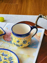 Little Bee Coffee Cup and Saucer Set, Yellow, Ceramic, Hand-Painted - detail 1