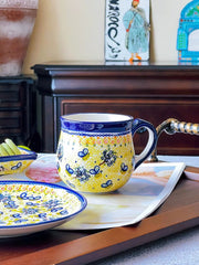Little Bee Coffee Cup and Saucer Set, Yellow, Ceramic, Hand-Painted - detail 3