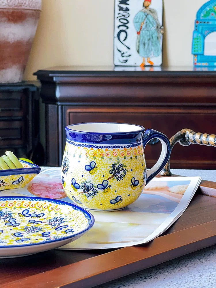 Little Bee Coffee Cup and Saucer Set, Yellow, Ceramic, Hand-Painted - detail 3