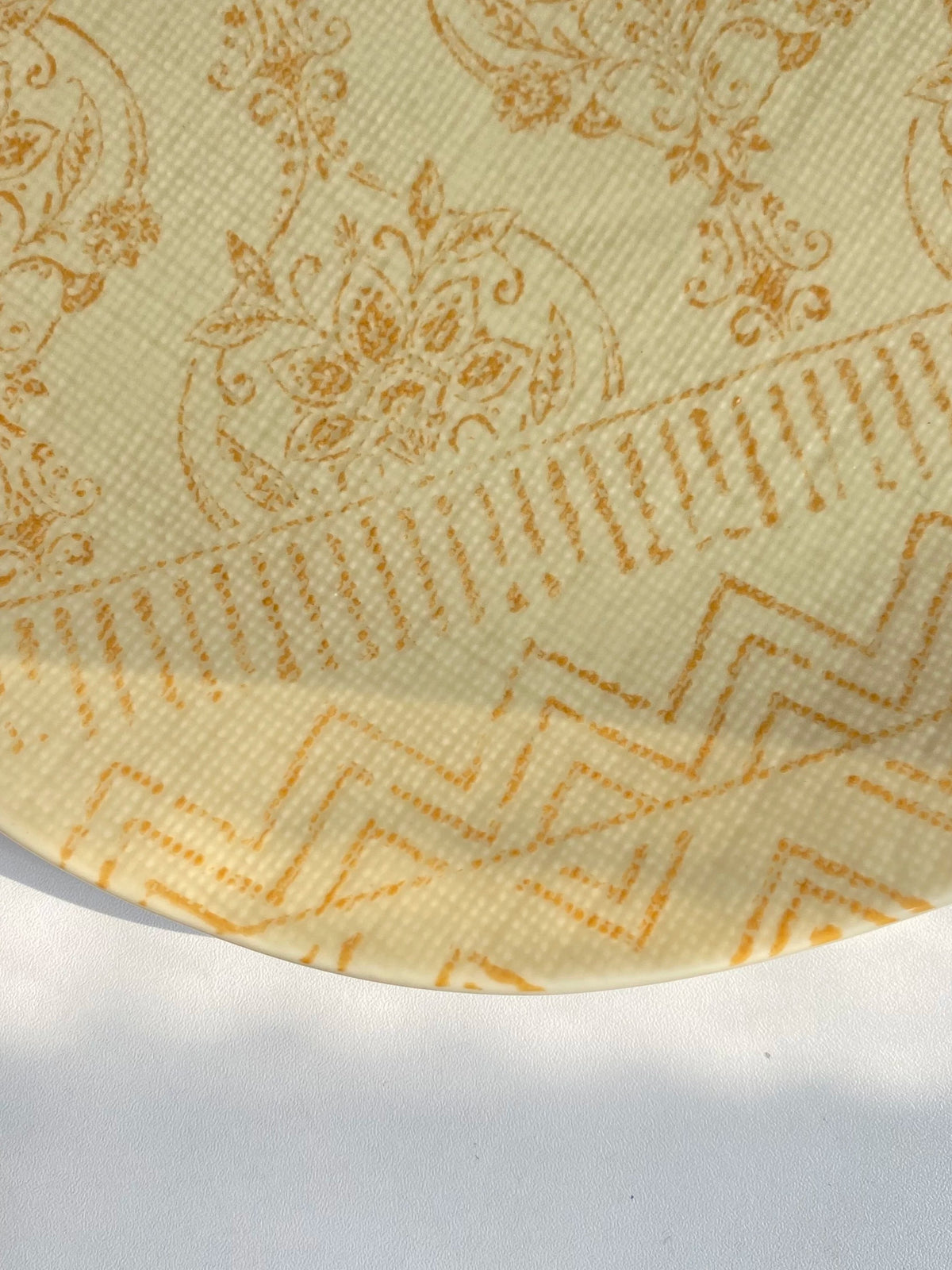 Yellow Fabric Texture 10 Inch Ceramic Plate, Hand-Painted Relief Detailing - detail 2