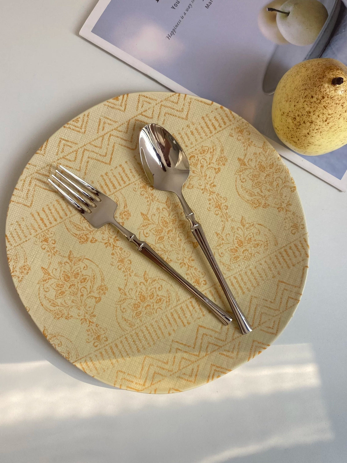 Yellow Fabric Texture 10 Inch Ceramic Plate, Hand-Painted Relief Detailing - detail 1