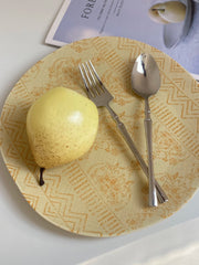 Yellow Fabric Texture 10 Inch Ceramic Plate, Hand-Painted Relief Detailing - detail 3